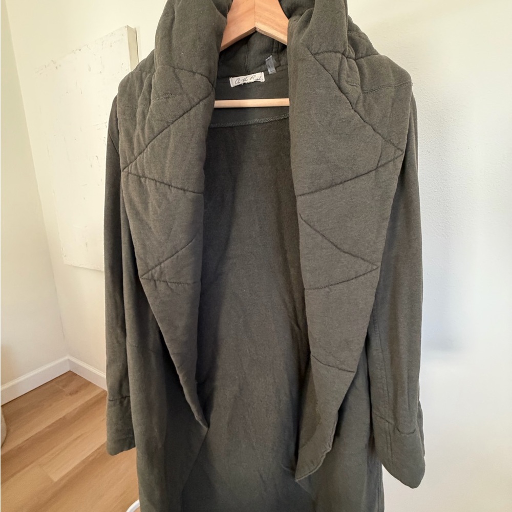 On The Road Olive Green Quilted 3/4 Length Blanket Coat